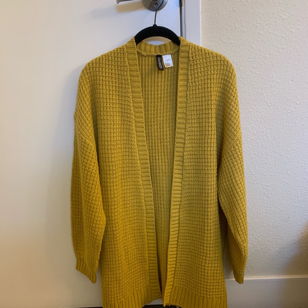 Divided Mustard Open-Front Cardigan